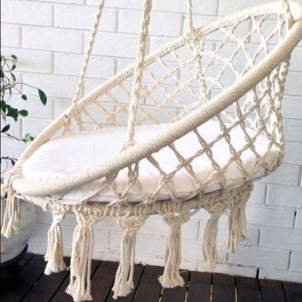 Macramé hanging chair woven boho indoor outdoor - Picture 5 of 8